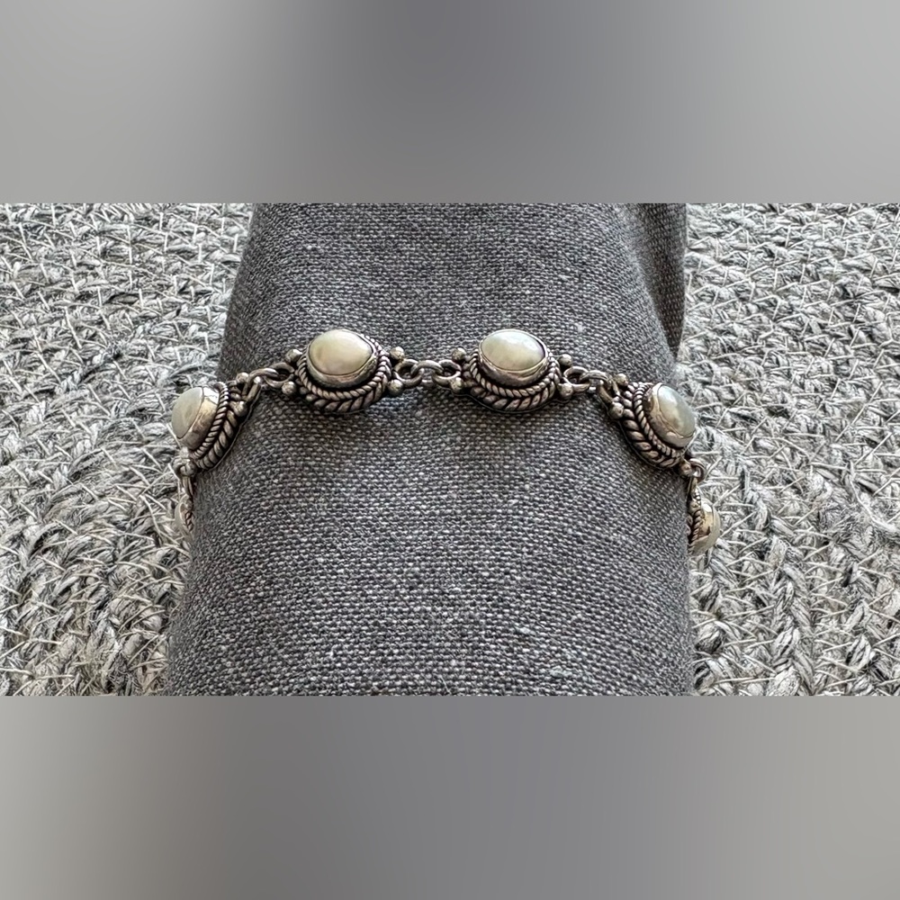 Freshwater Pearl Sterling Silver Link Bracelet - Picture 4 of 8